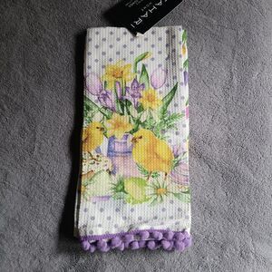Tahari Kitchen Towels 2 Pc Easter Spring Chicks Tulips cottagecore granny NWT